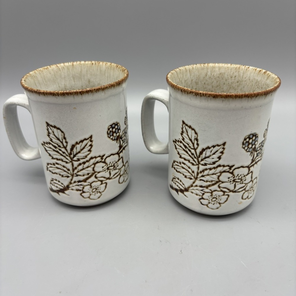 Vintage Dunoon Ceramics Scottish Blackberries Leaves Set Of 2 Mugs Scotland